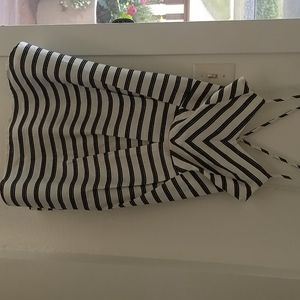 White/cream colored dress with black stripes